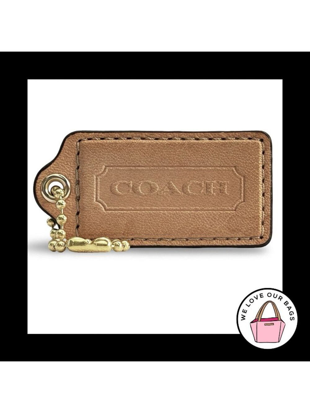 COACH HANG TAG 2.5" Buff Light Saddle Leather Bag Charm Keychain Fob Brass Large